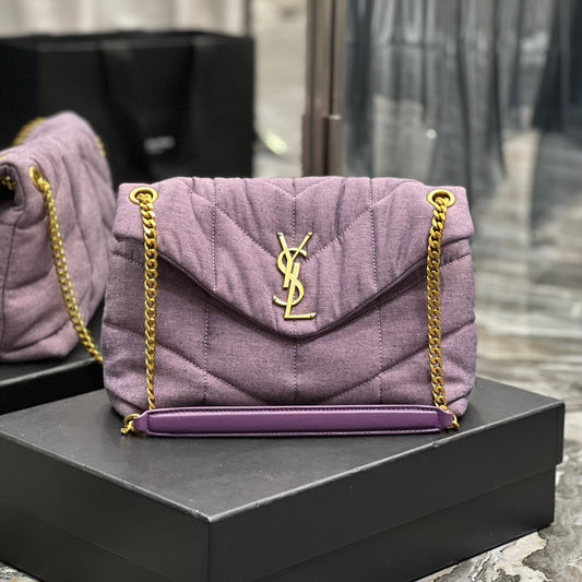 Saint Laurent Puffer Small Purple Canvas Chain Bag