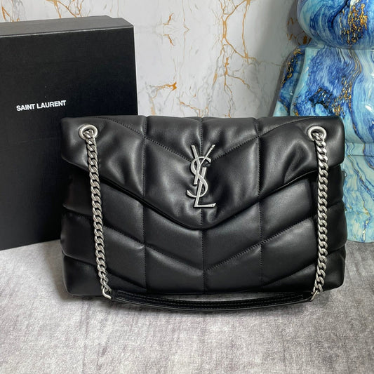 Saint Laurent Puffer Medium Chain Bag In Noir Lambskin