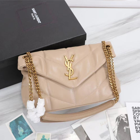 Saint Laurent Puffer Small Chain Bag In Nude Lambskin