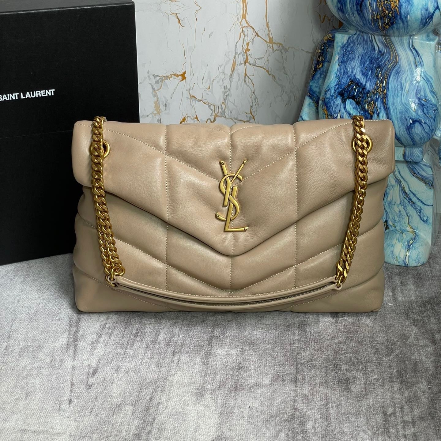 Saint Laurent Puffer Medium Chain Bag In Apricot Lambskin