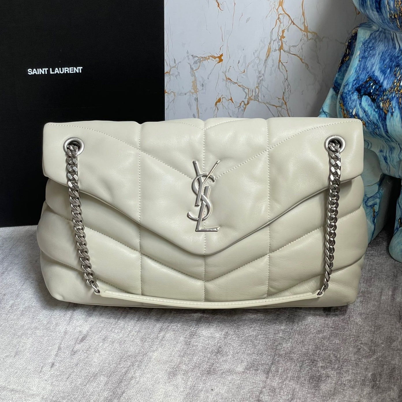 Saint Laurent Puffer Medium Chain Bag In Off-white Lambskin