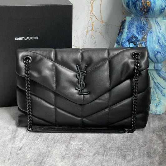 Saint Laurent Puffer Medium Chain Bag In Black Lambskin