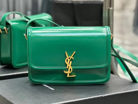 Saint Laurent Medium Solferino Bag In Dark Green Patent Leather