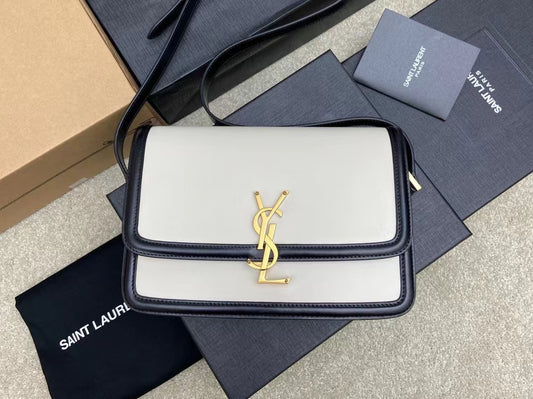 Saint Laurent Medium Solferino Bag In Black And White Calfskin