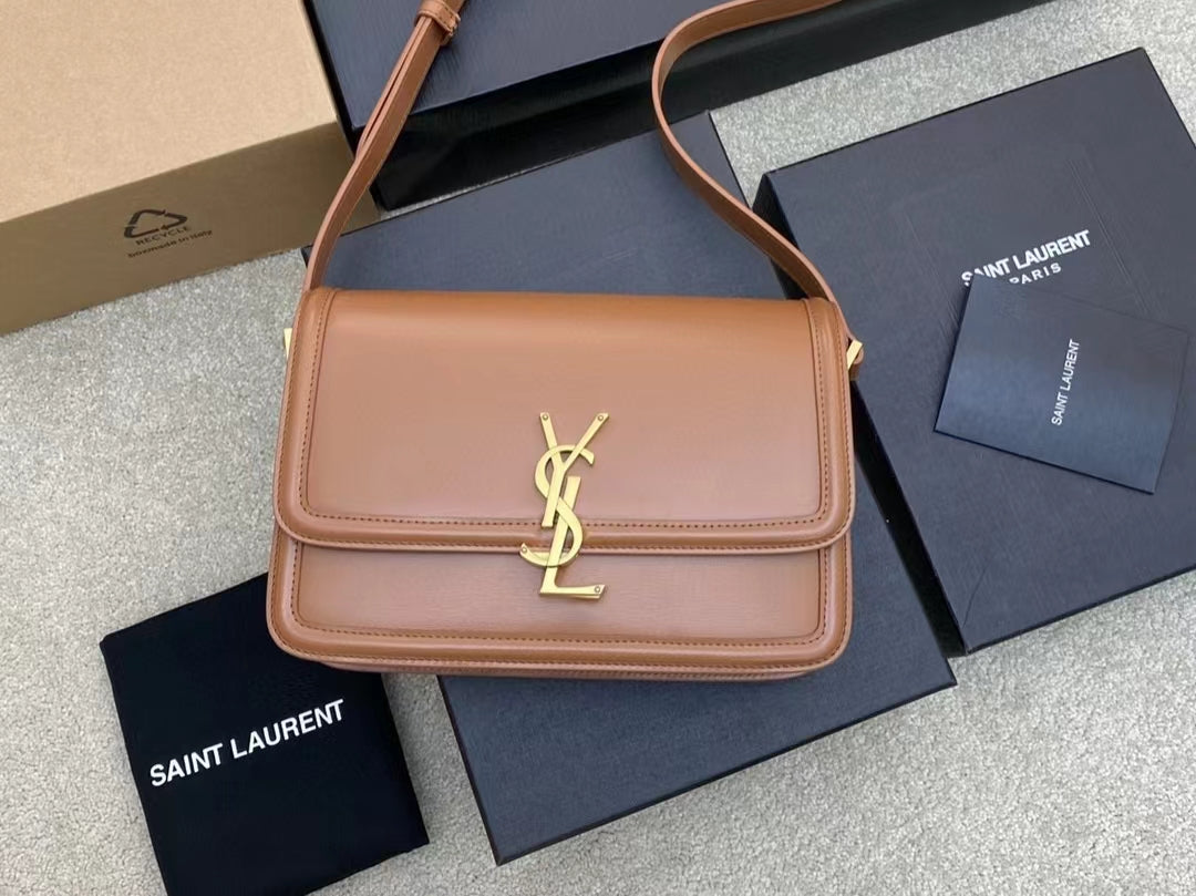 Saint Laurent Small Solferino Bag In Gold Brown Calfskin