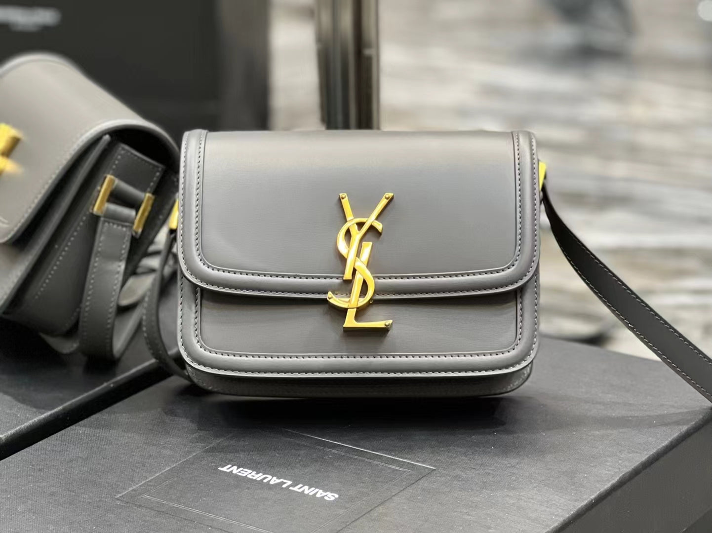 Saint Laurent Small Solferino Bag In Gray Calfskin