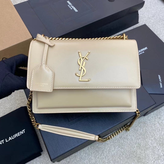 Saint Laurent Sunset Medium Chain Bag In Beige Calfskin