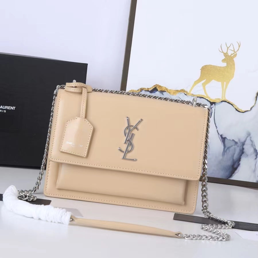 Saint Laurent Sunset Medium Chain Bag In Nude Calfskin