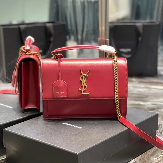 Saint Laurent Sunset Large Top Handle Bag In Red Calfskin