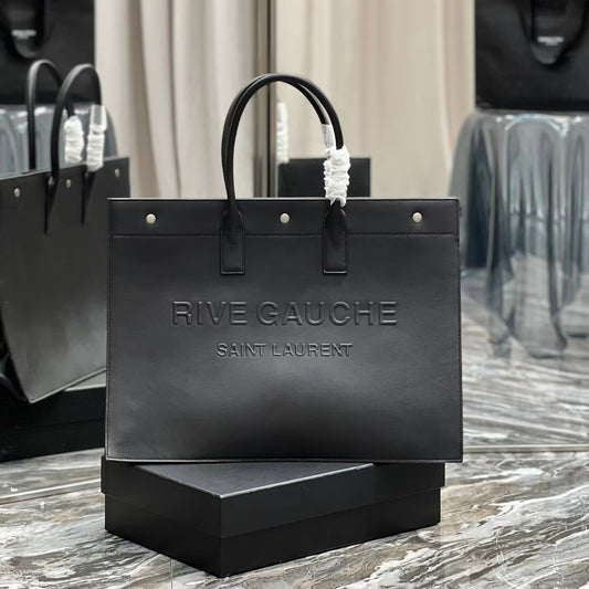 Saint Laurent Rive Gauche Black Full Leather Tote Bag