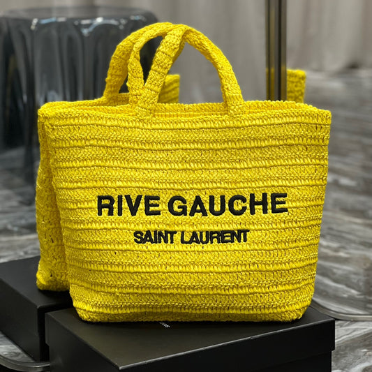 Saint Laurent Rive Gauche Tote Bag in Yellow Raffia Crochet