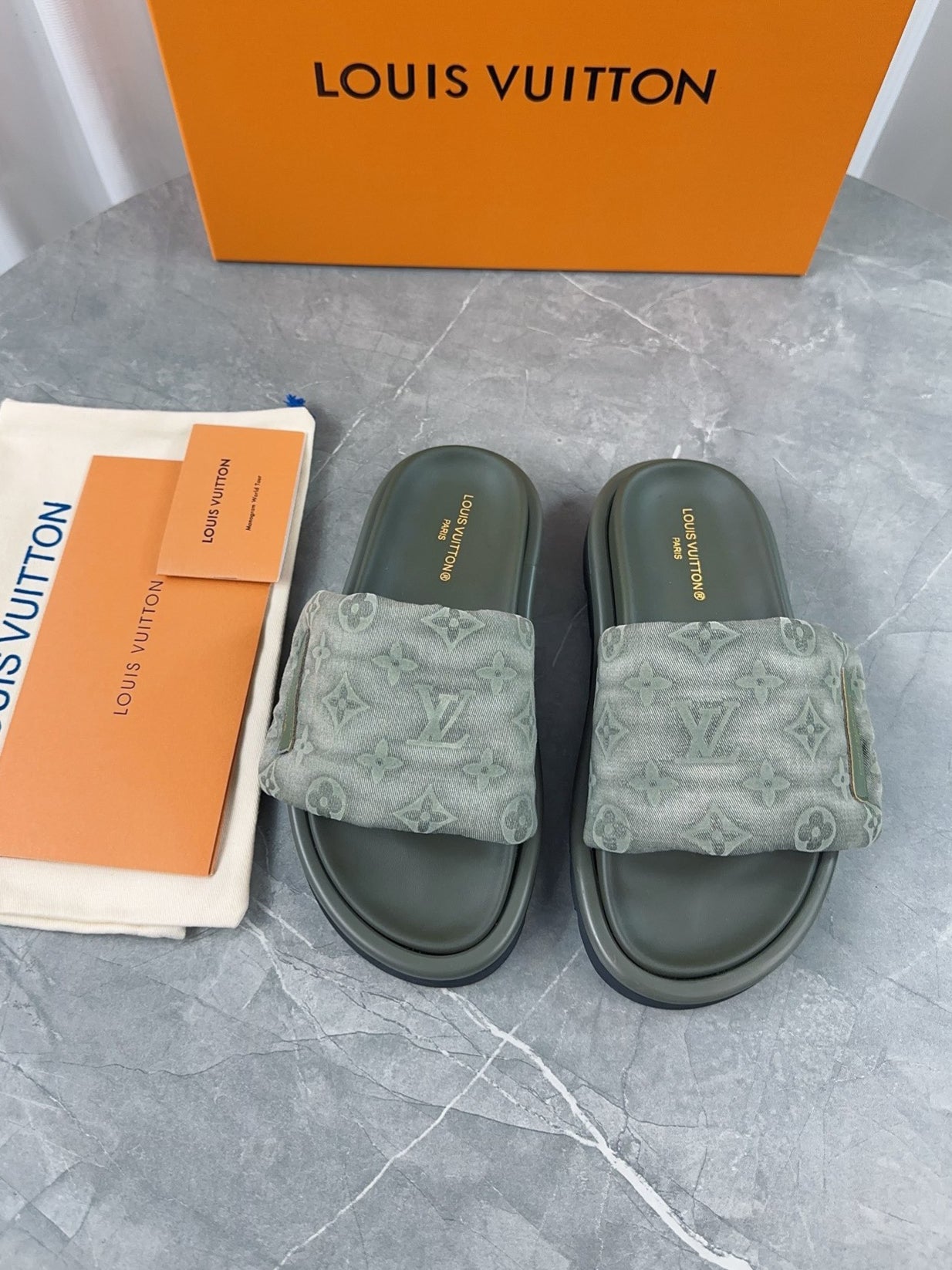 Louis Vuitton Pool Pillow Comfort Slippers In Green