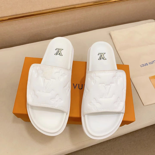 LV Miami White Velcro Slippers