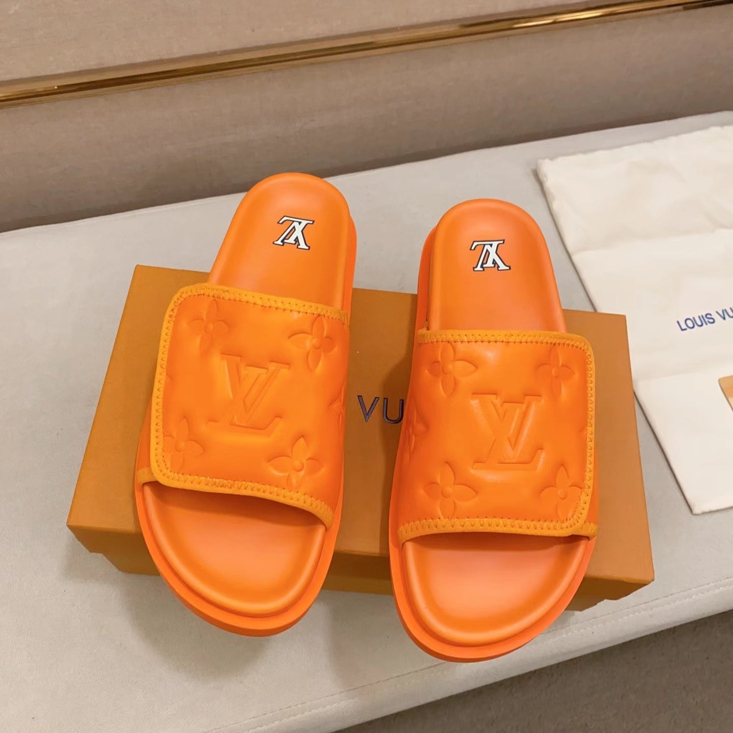 LV Miami Orange Velcro Slippers