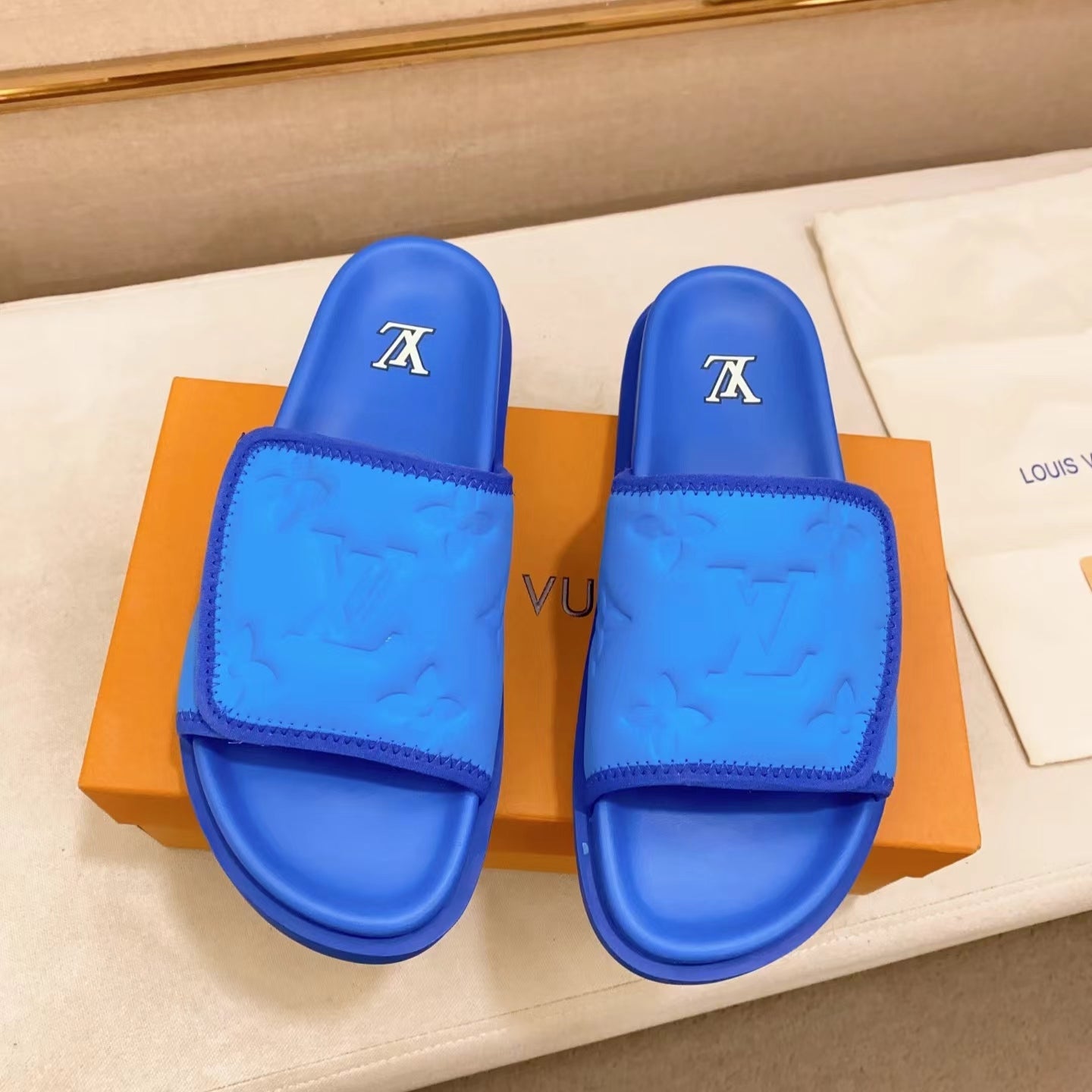 LV Miami Blue Velcro Slippers