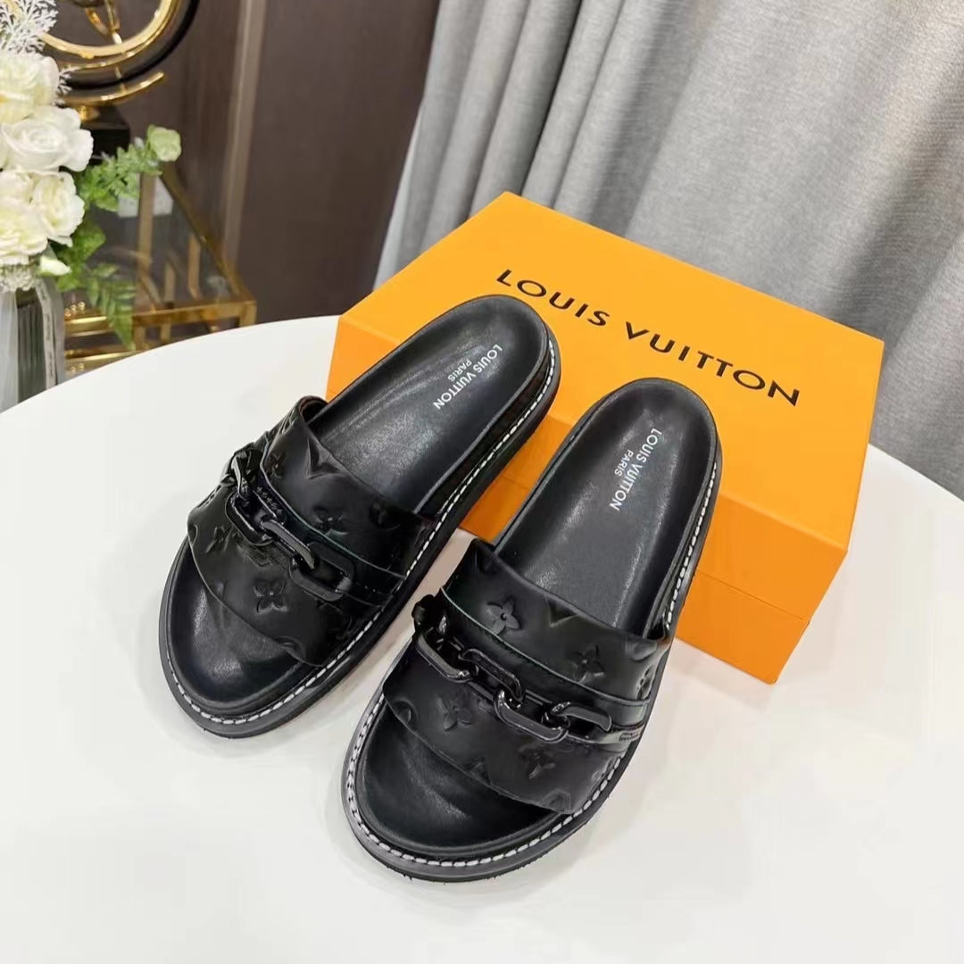 LV Sunset Flat Comfort Mule In Black