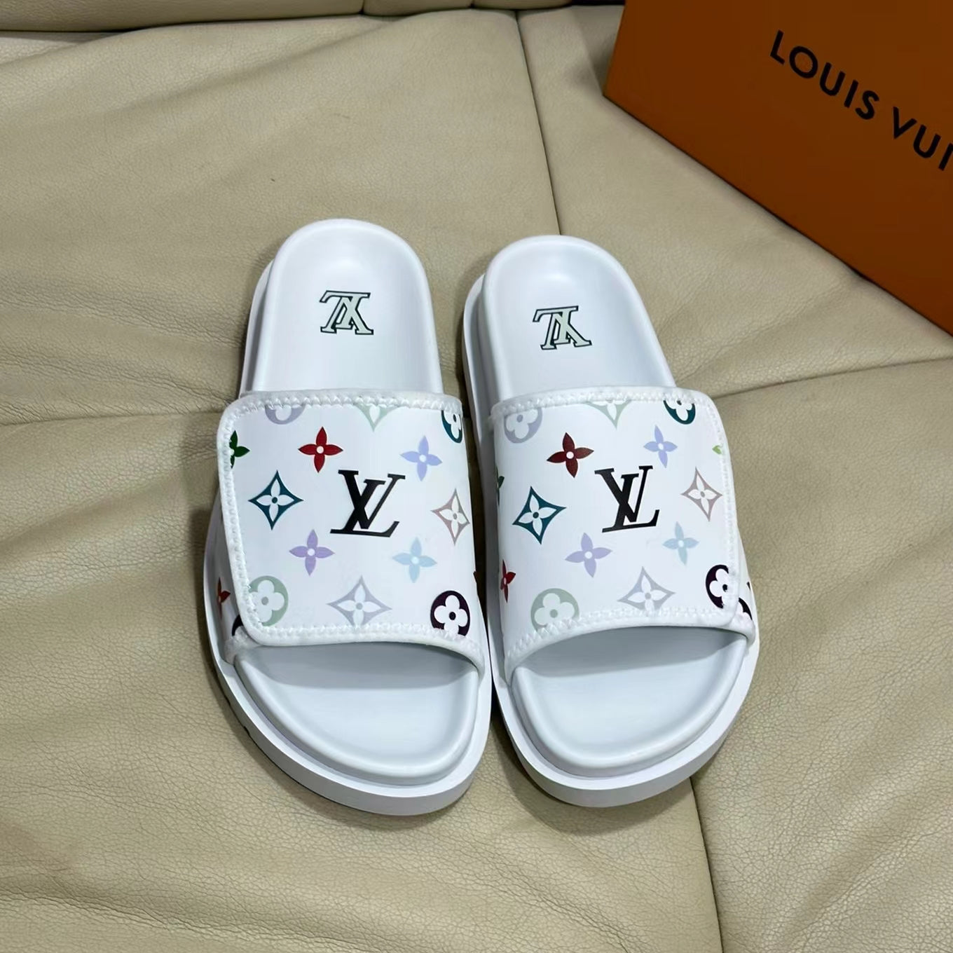 LV Monogram Velcro slippers In White