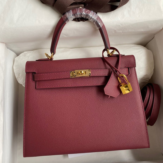 Hermes Kelly 25cm Sellier Bag in Bordeaux Wine Red Epsom Leather