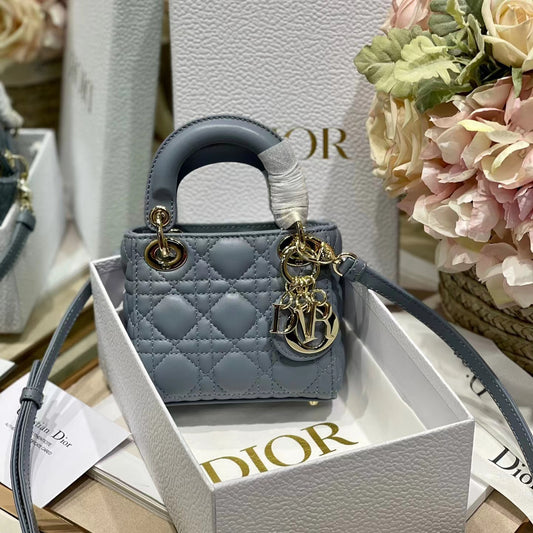 Dior Lady Dior Micro Bag In Blue Cannage Calfskin