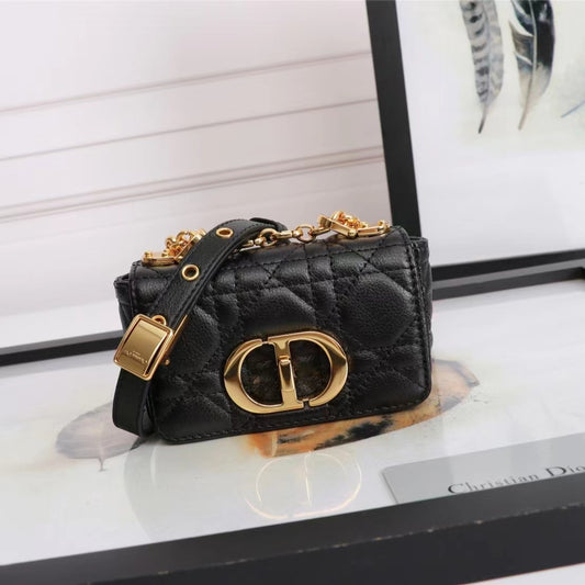 Dior Caro Micro Bag In Black Cannage Calfskin