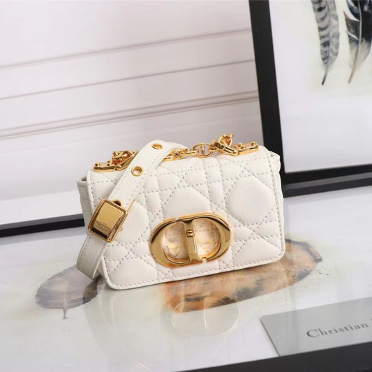 Dior Caro Micro Bag In White Cannage Calfskin