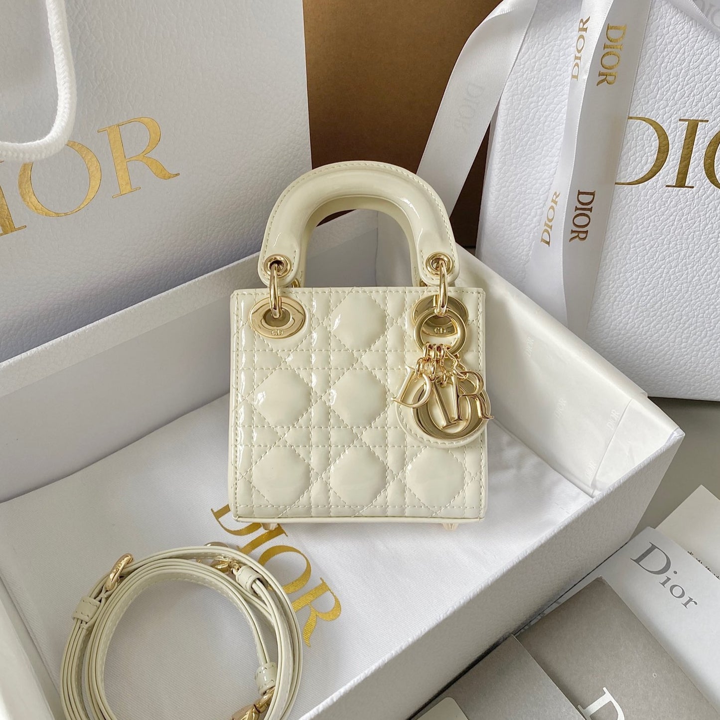 Dior Lady Dior Micro Bag In White Cannage Calfskin