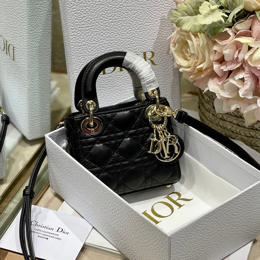 Dior Lady Dior Micro Bag In Black Cannage Calfskin