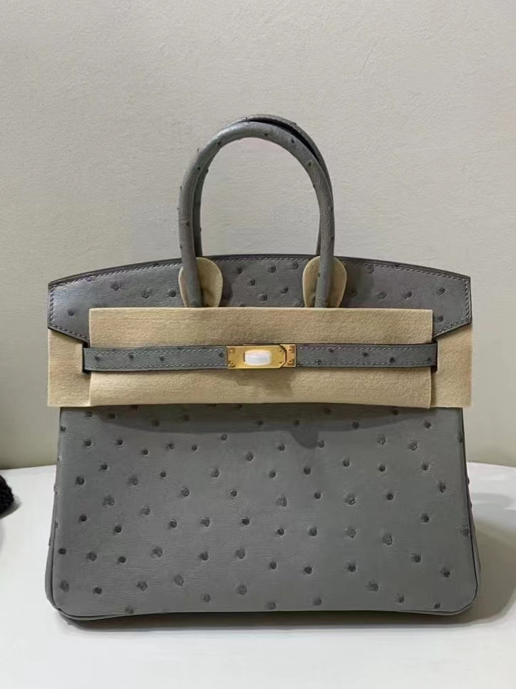 Hermes Birkin 25 Ostrich Leather Gris Asphalte With Palladium Hardware