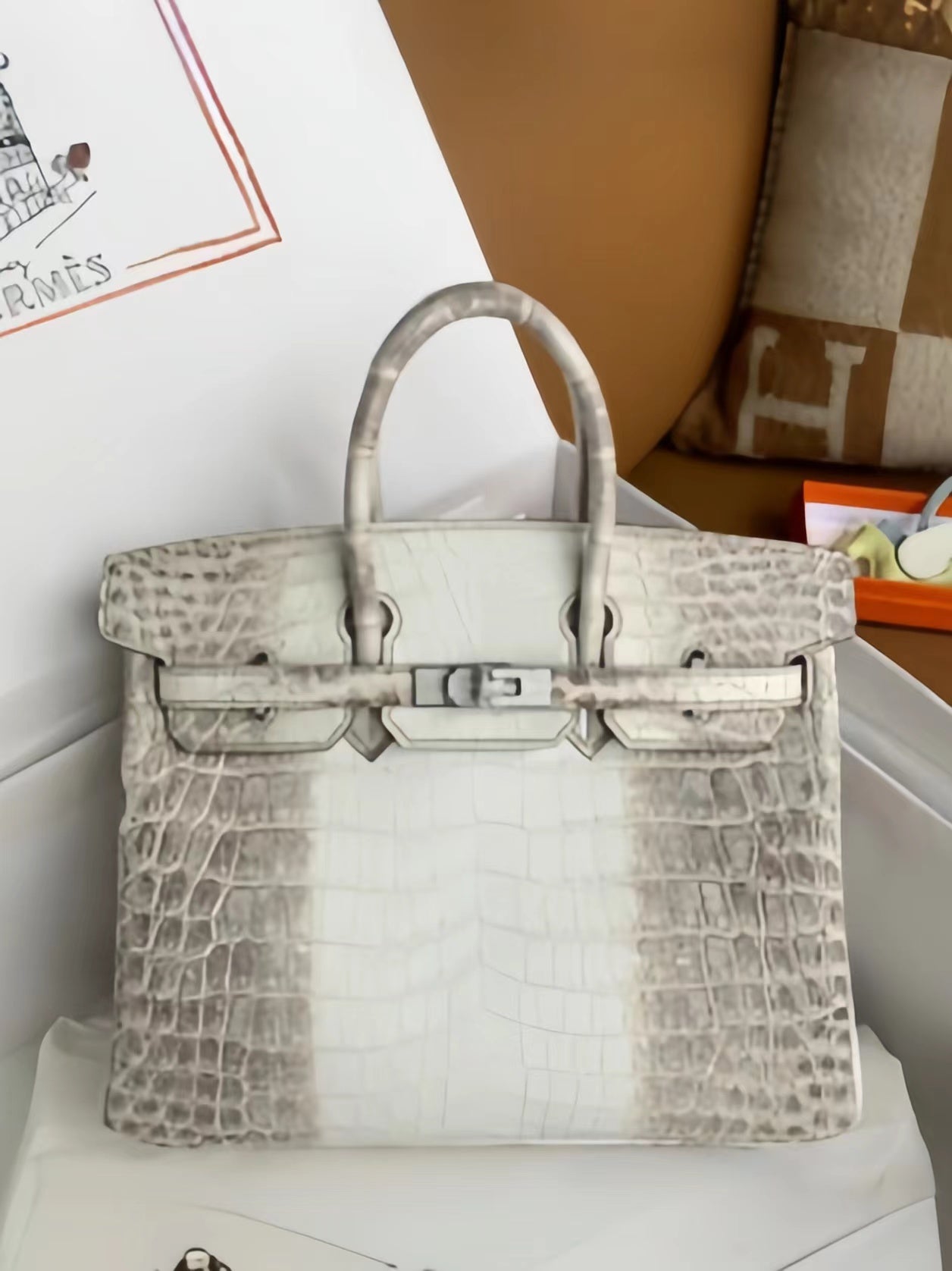 Hermes Birkin 25cm Himalayan Crocodile with Diamond Encrusted Hardware