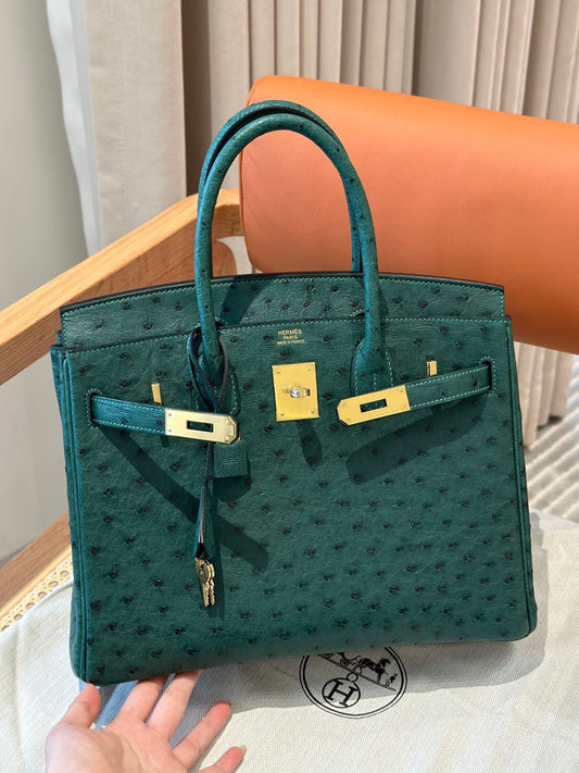 Hermès Birkin 30 Green Ostrich Leather Handbag