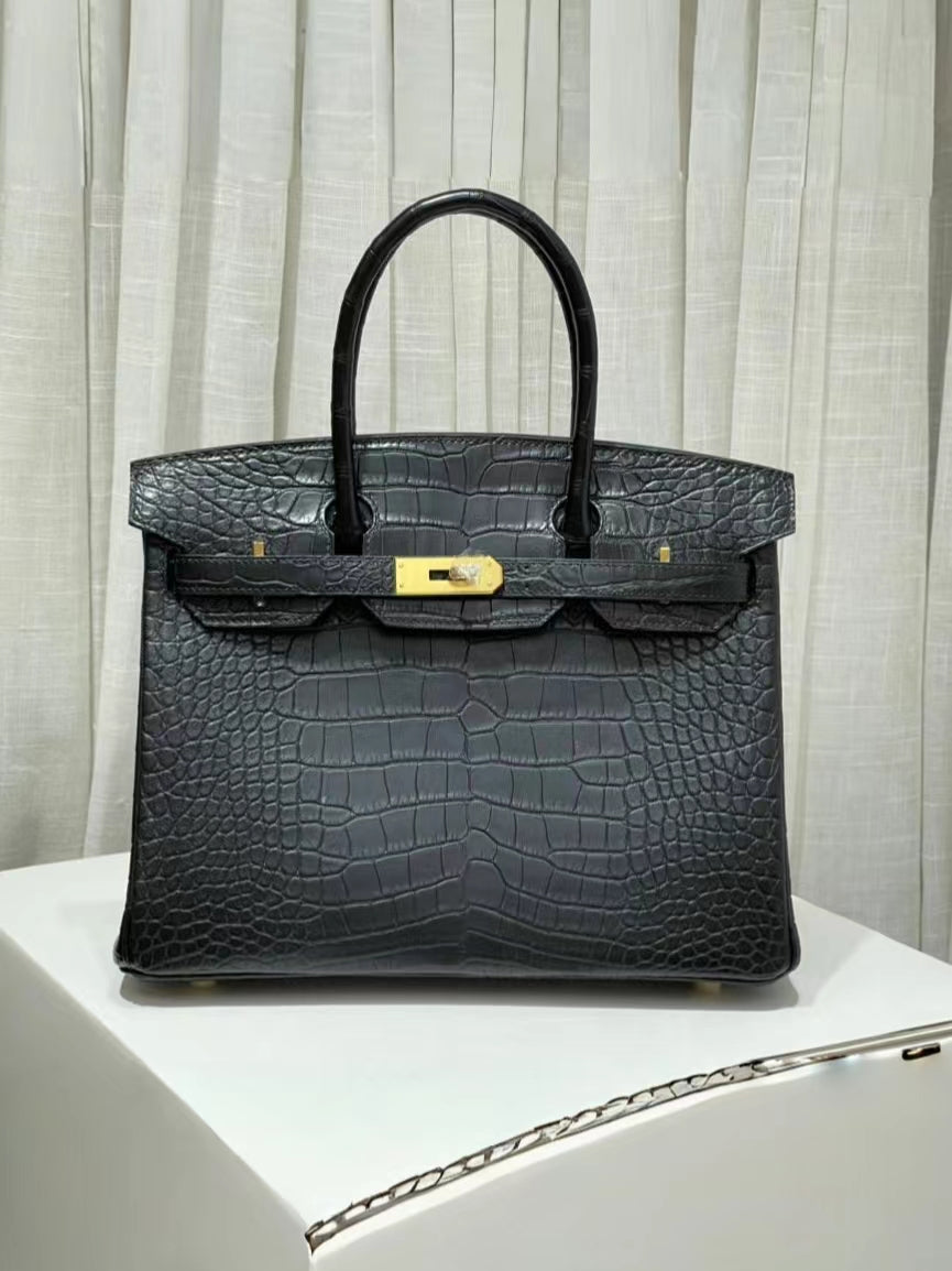 Hermes 25cm Birkin Black Crocodile Leather Palladium Hardware