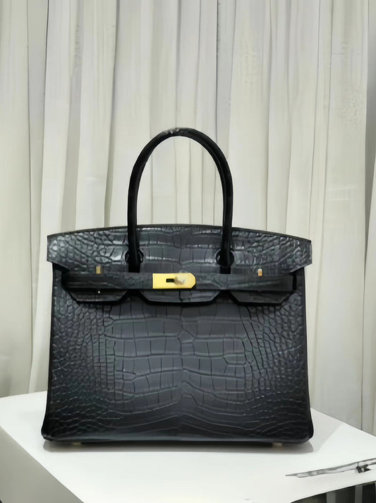 Hermes Birkin 30 Black Crocodile Leather Bag With Gold Hardware