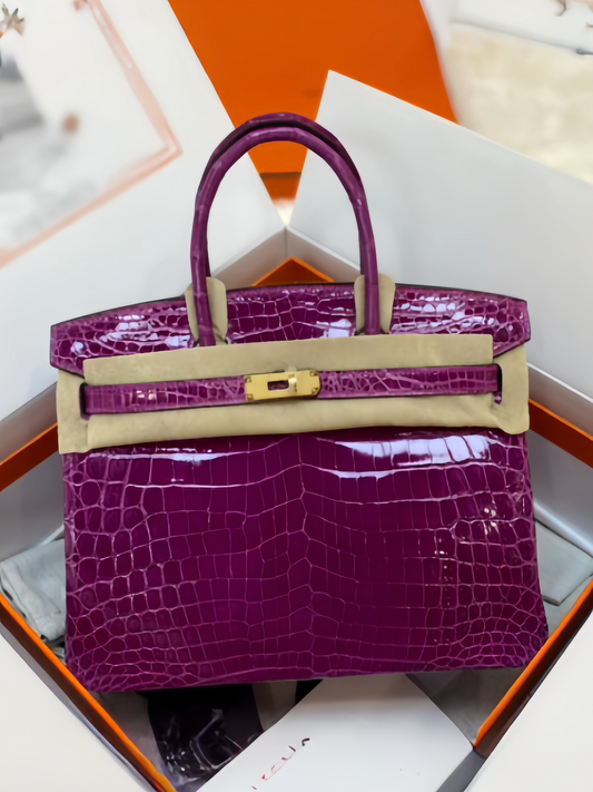 Hermes Birkin 30 Purple Crocodile Leather Bag