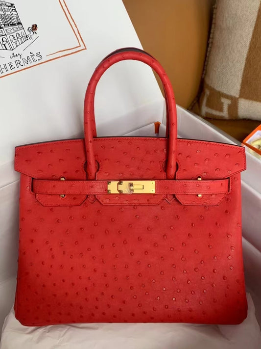 Hermes Birkin 30 Ostrich Leather Red With Gold Hardware (GHW)