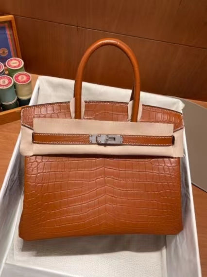 Hermes Birkin 35 Brown Crocodile Leather With Silver Hardware