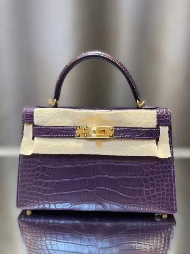 Hermes Purple Crocodile Mini Kelly II 20 cm