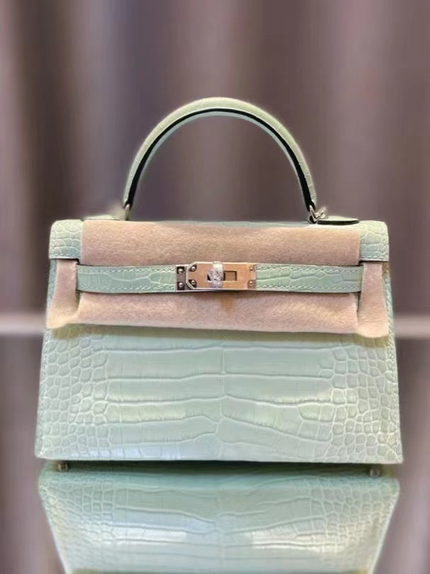 Hermes Mint Green Crocodile Mini Kelly II 20 cm