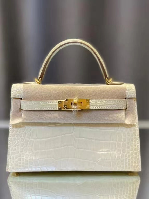 Hermes Beige Crocodile Mini Kelly II 20 cm