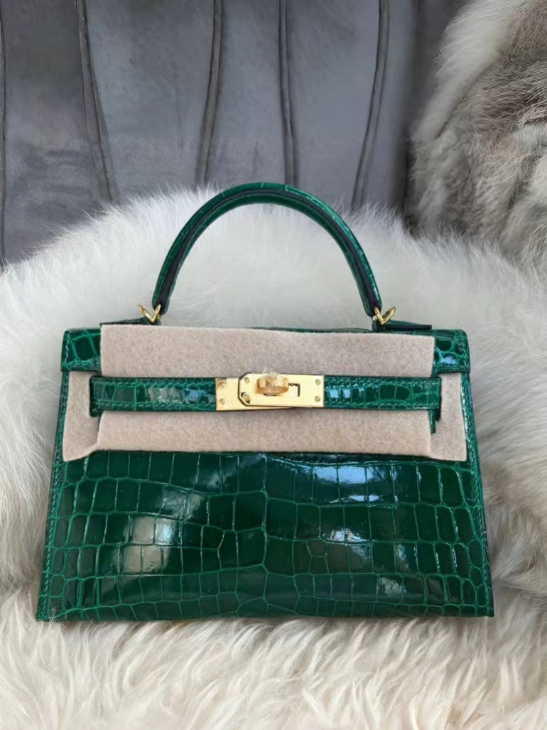 Hermes Dark Green Crocodile Mini Kelly II 20 cm