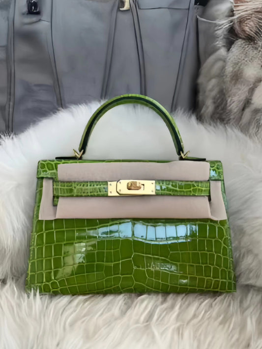 Hermes Avocado Green Crocodile Mini Kelly II 20 cm