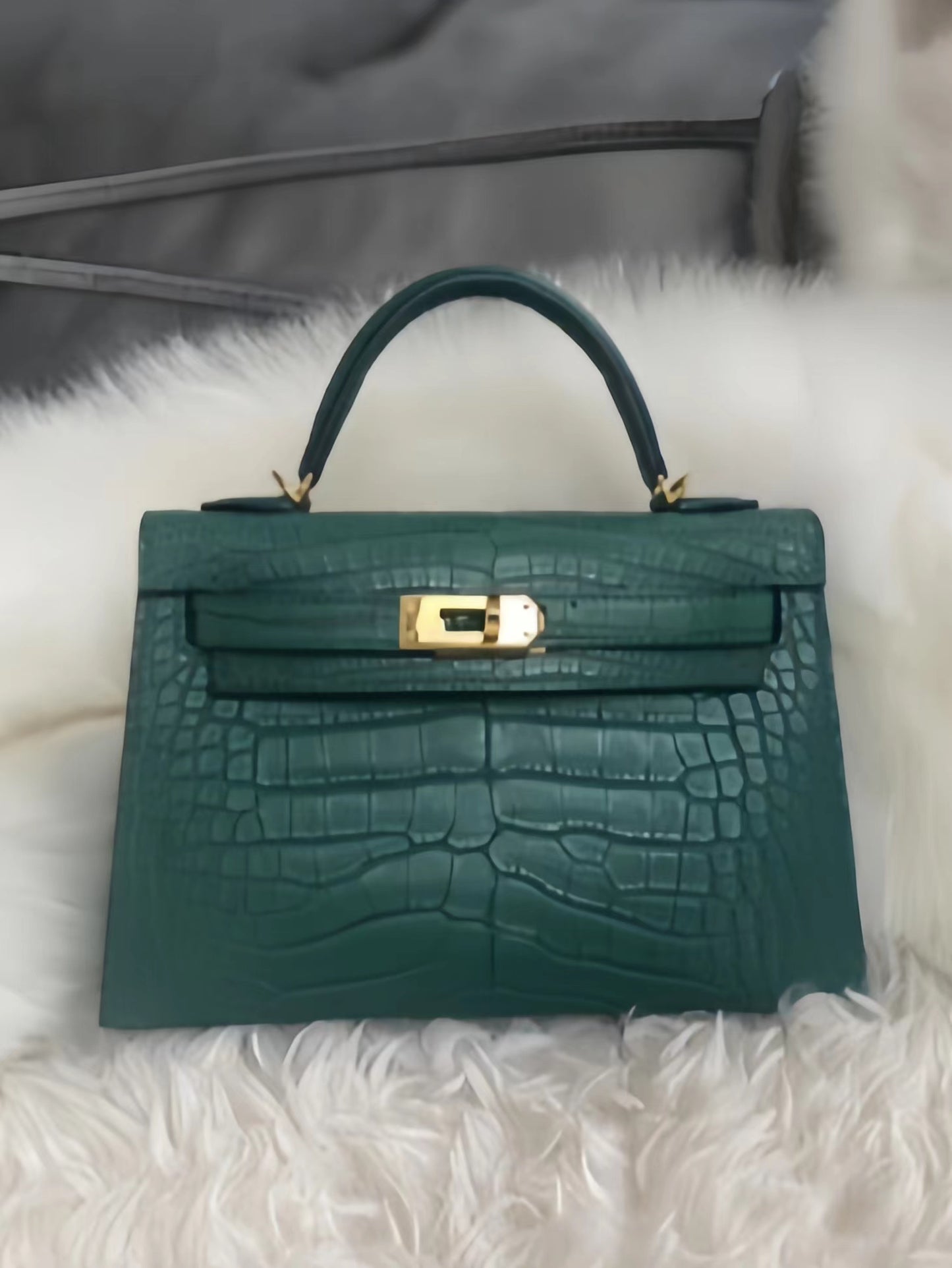 Hermes Dark Green Crocodile Mini Kelly II 20 cm