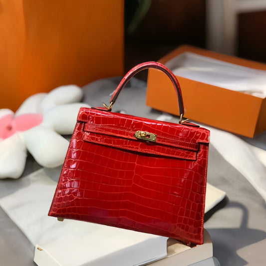 Hermes Kelly 25 Crocodile Leather Red With Gold Hardware