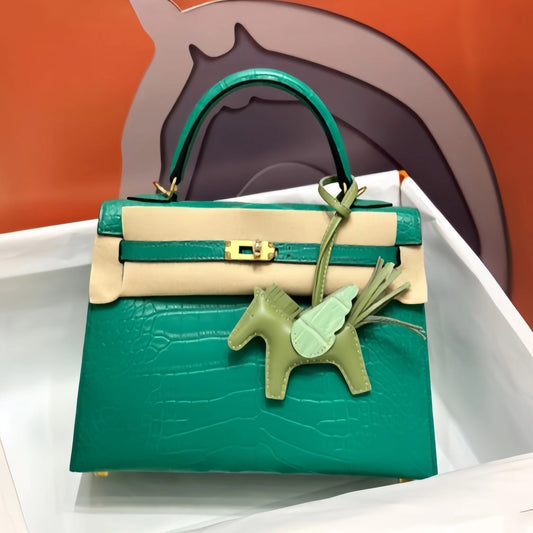 Hermes Kelly 25 Crocodile Leather Green With Gold Hardware