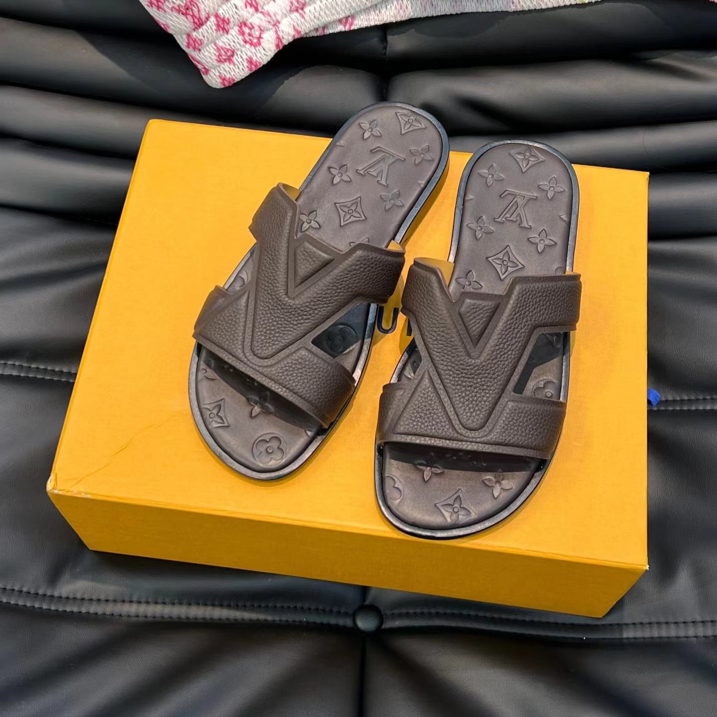 LV Brown Embossed Slippers