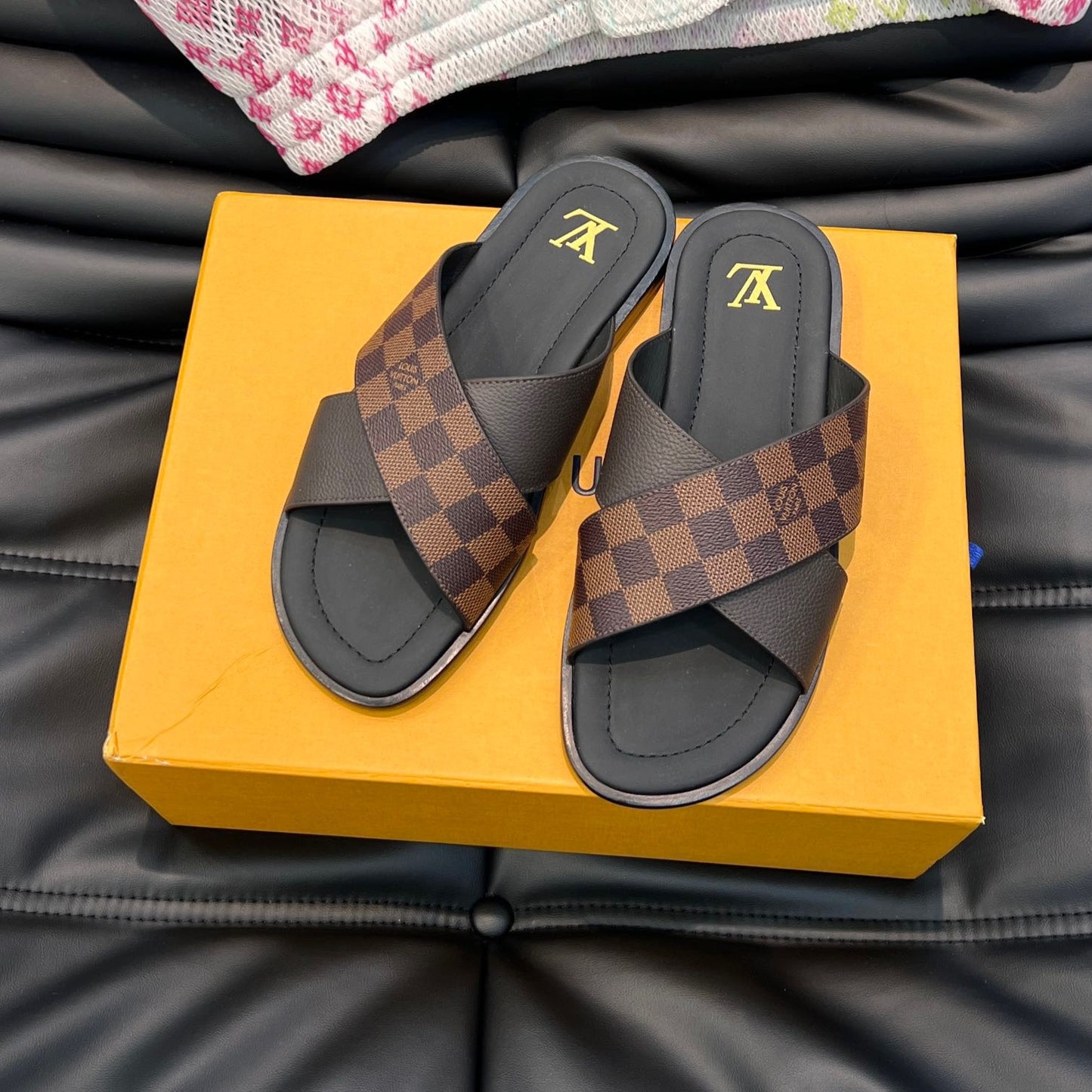 LV Classic Brown Checkerboard Slippers