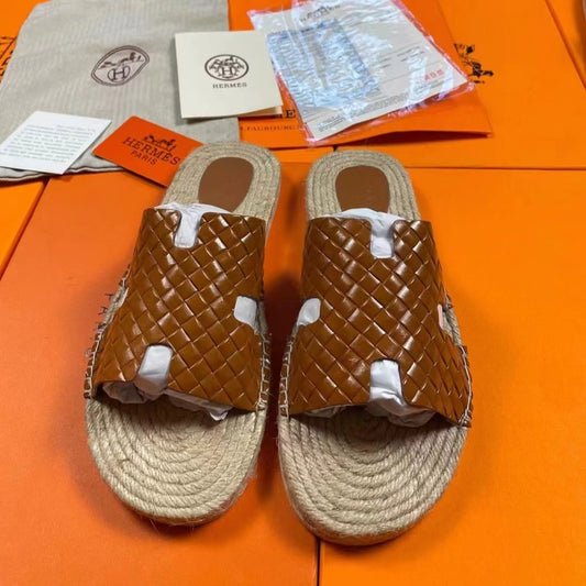 Hermes Brown Calfskin Espadrilles