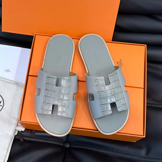 Hermès Matte Crocodile Leather Slides