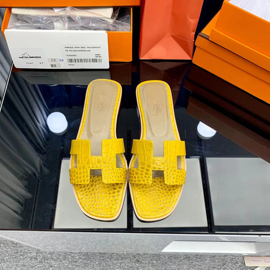 Hermès Oran Sandals Yellow Niloticus Crocodile