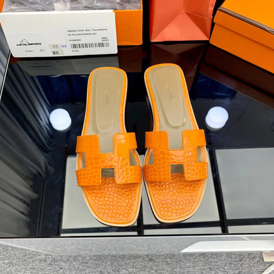 Hermès Oran Sandals Orange Niloticus Crocodile