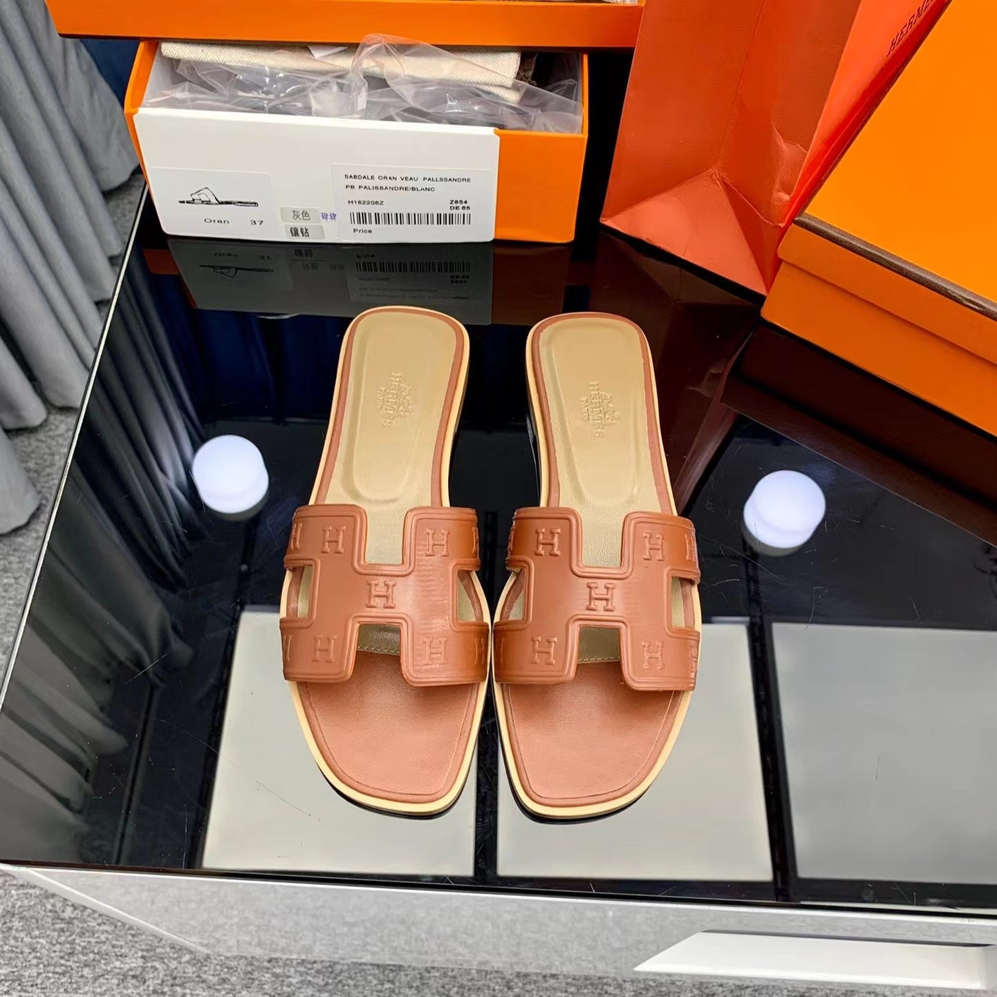 Hermes Oran Slides In Brown